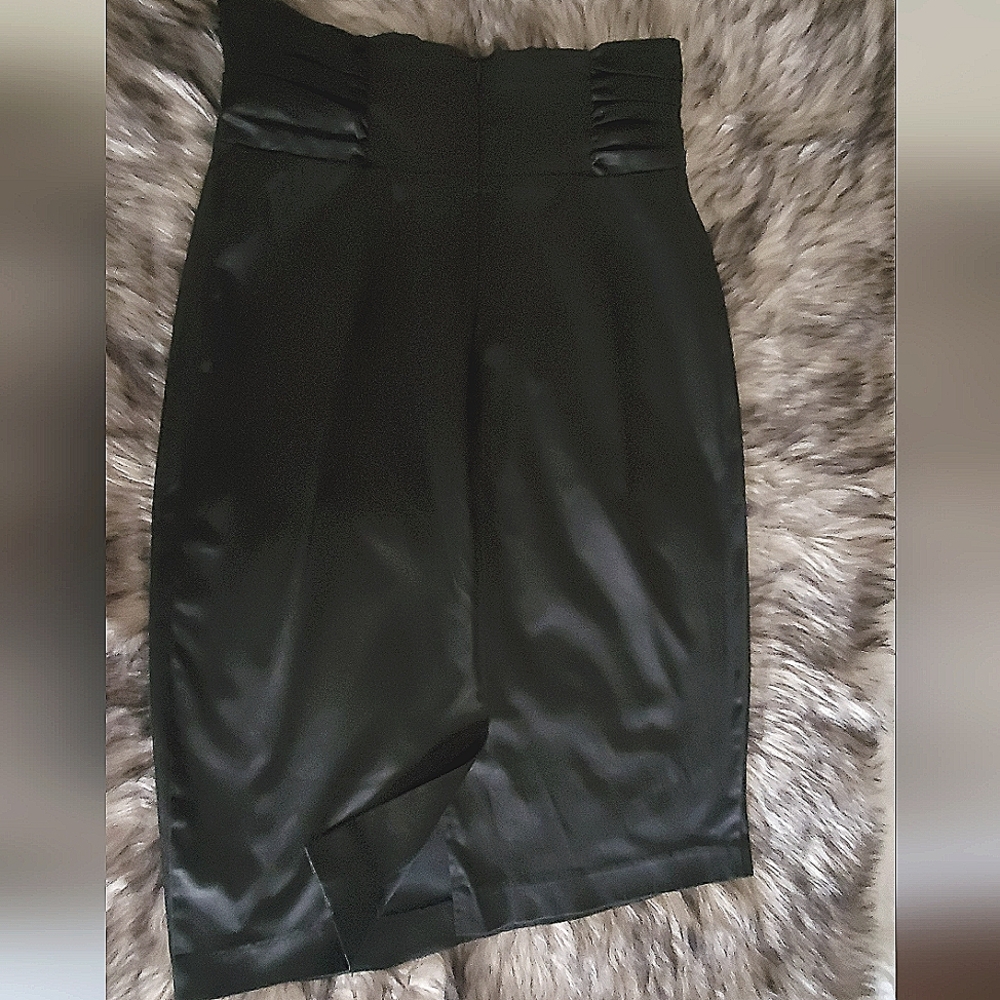 Pencil Skirt Satin Black High Waisted Skirt